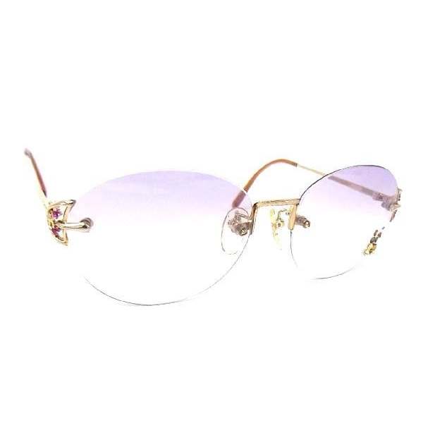 Fendi Rhinestone Pink Gold Rimless Oval Sunglasses Fe 9203